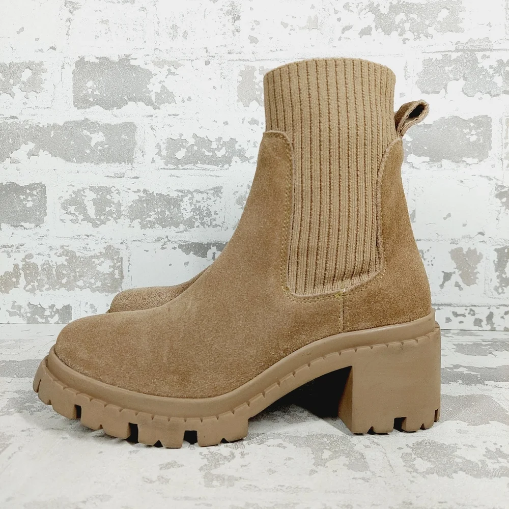 NEW Steve Madden Shoes Hayle Sand Suede Heeled Ankle Chelsea Boots i107 - Picture 1 of 10